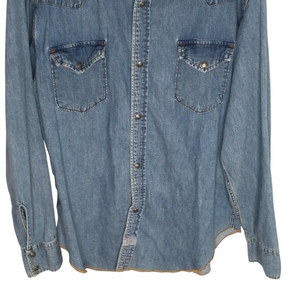 Levi Strauss Signature Denim Shirt Mens XL Blue Western Snap Front Pockets - Picture 16 of 16
